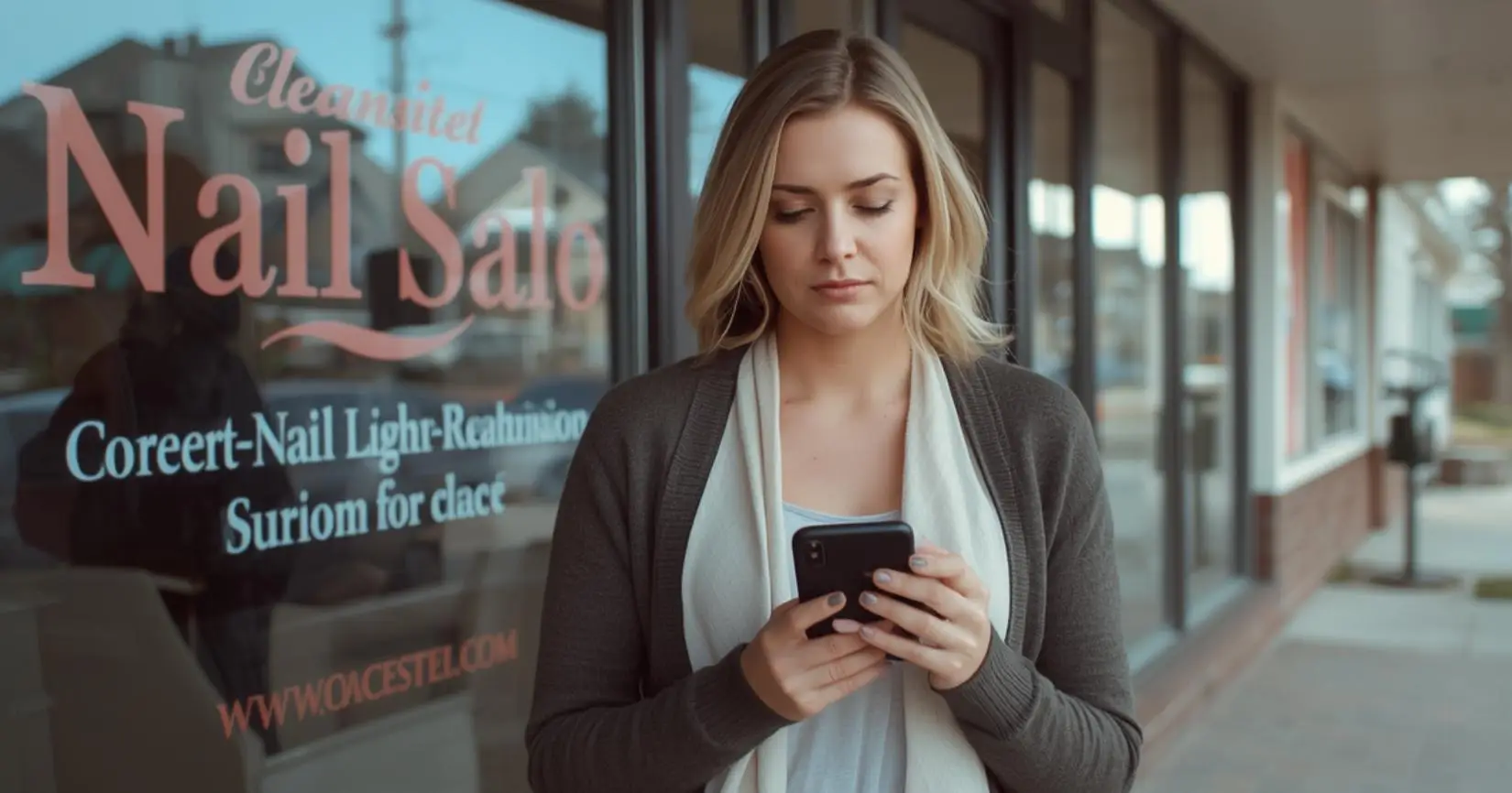 Woman contemplating nail salon choice