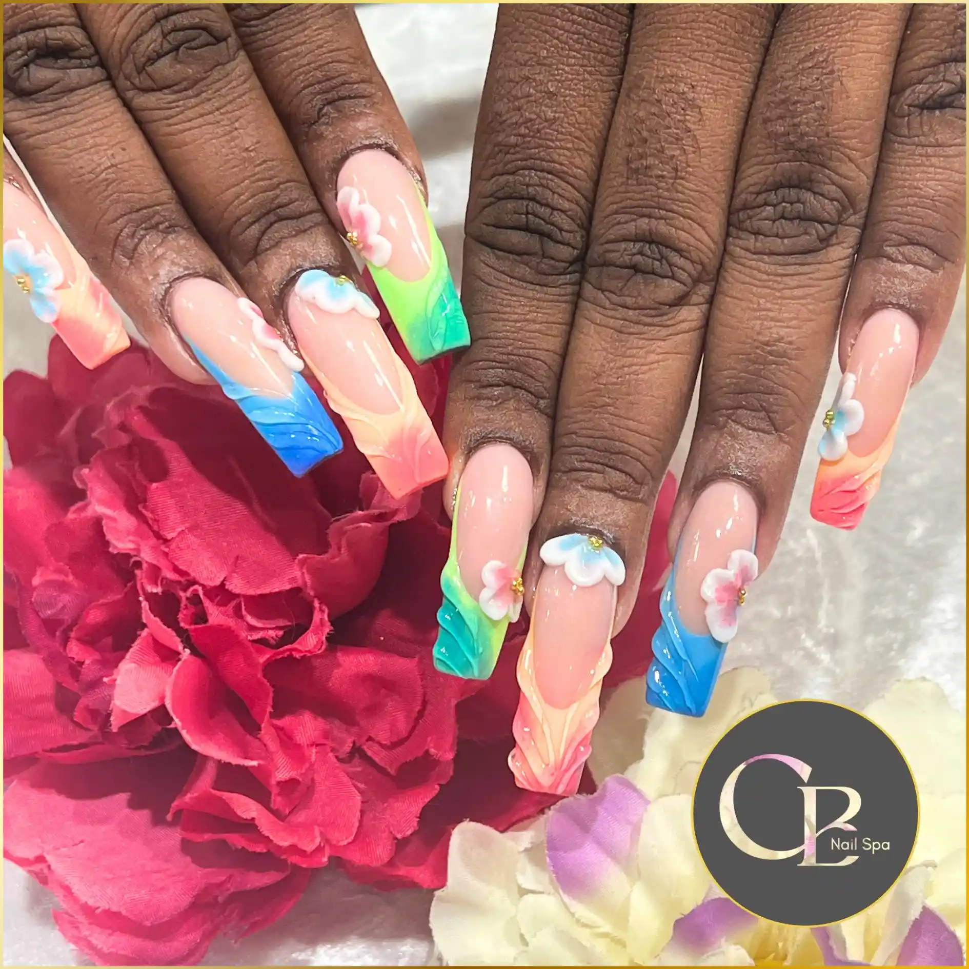 3d Floral Swirl French Nails nail design