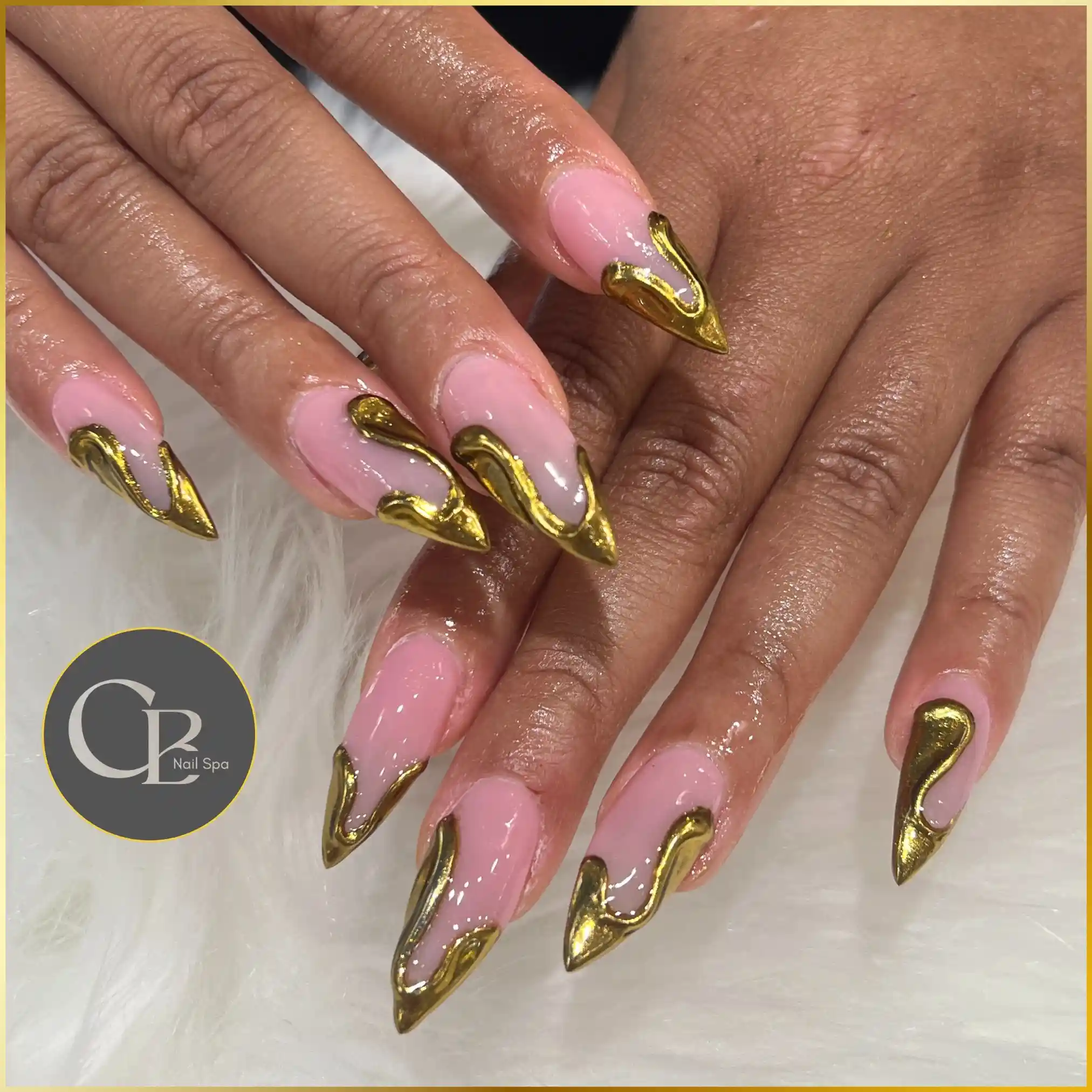 Liquid Gold Chrome Stiletto Nails nail design