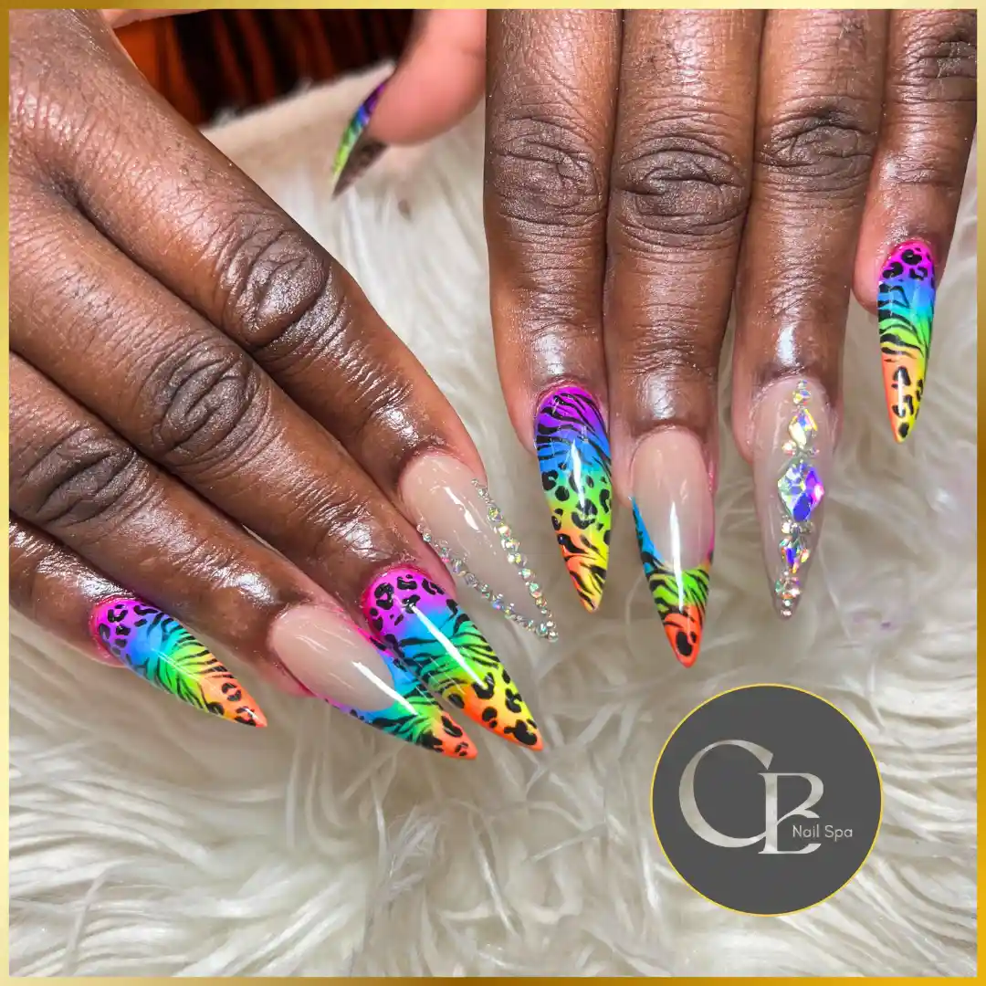 Neon Rainbow Animal Print Stiletto Nails nail design