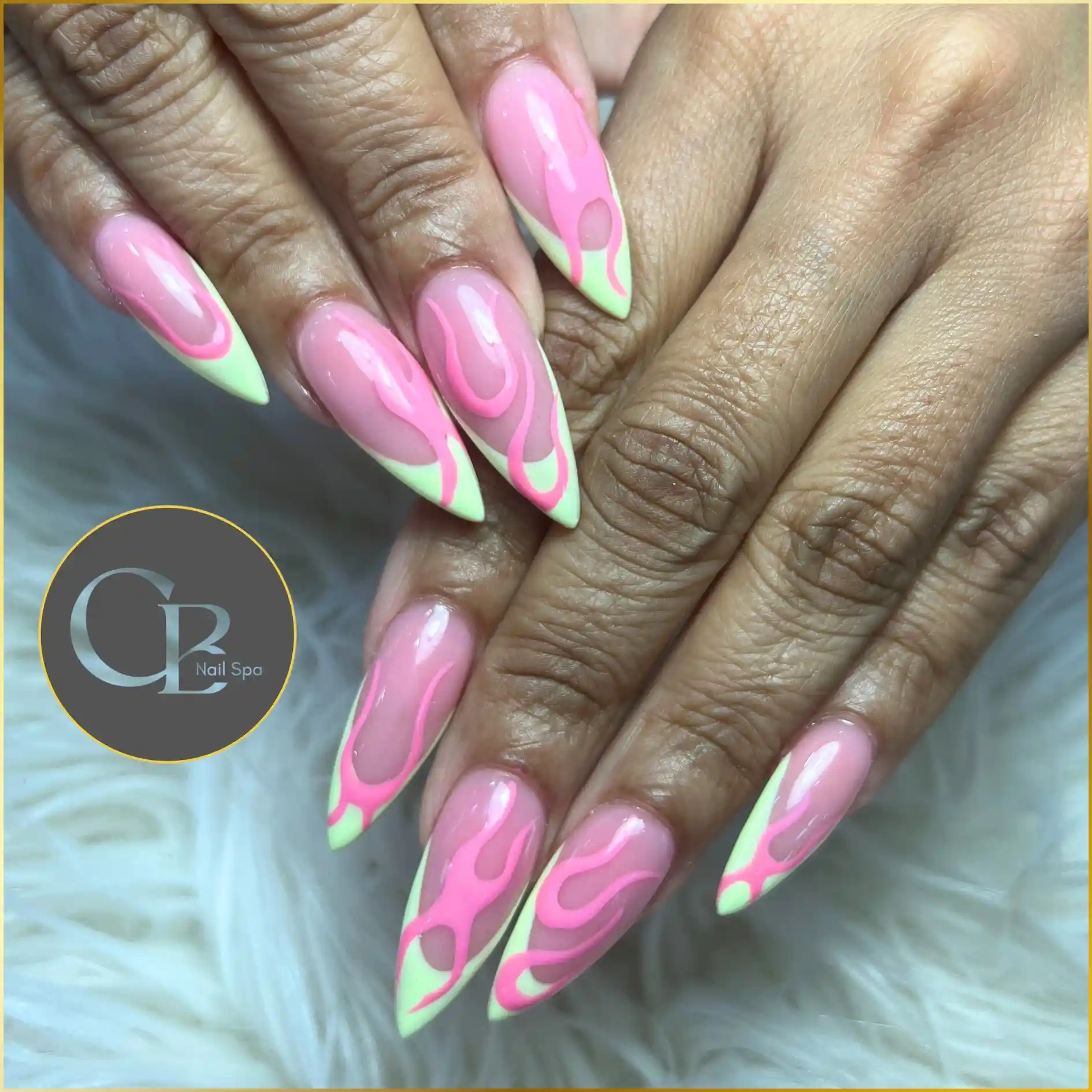 Pink Flame Stiletto Nails nail design