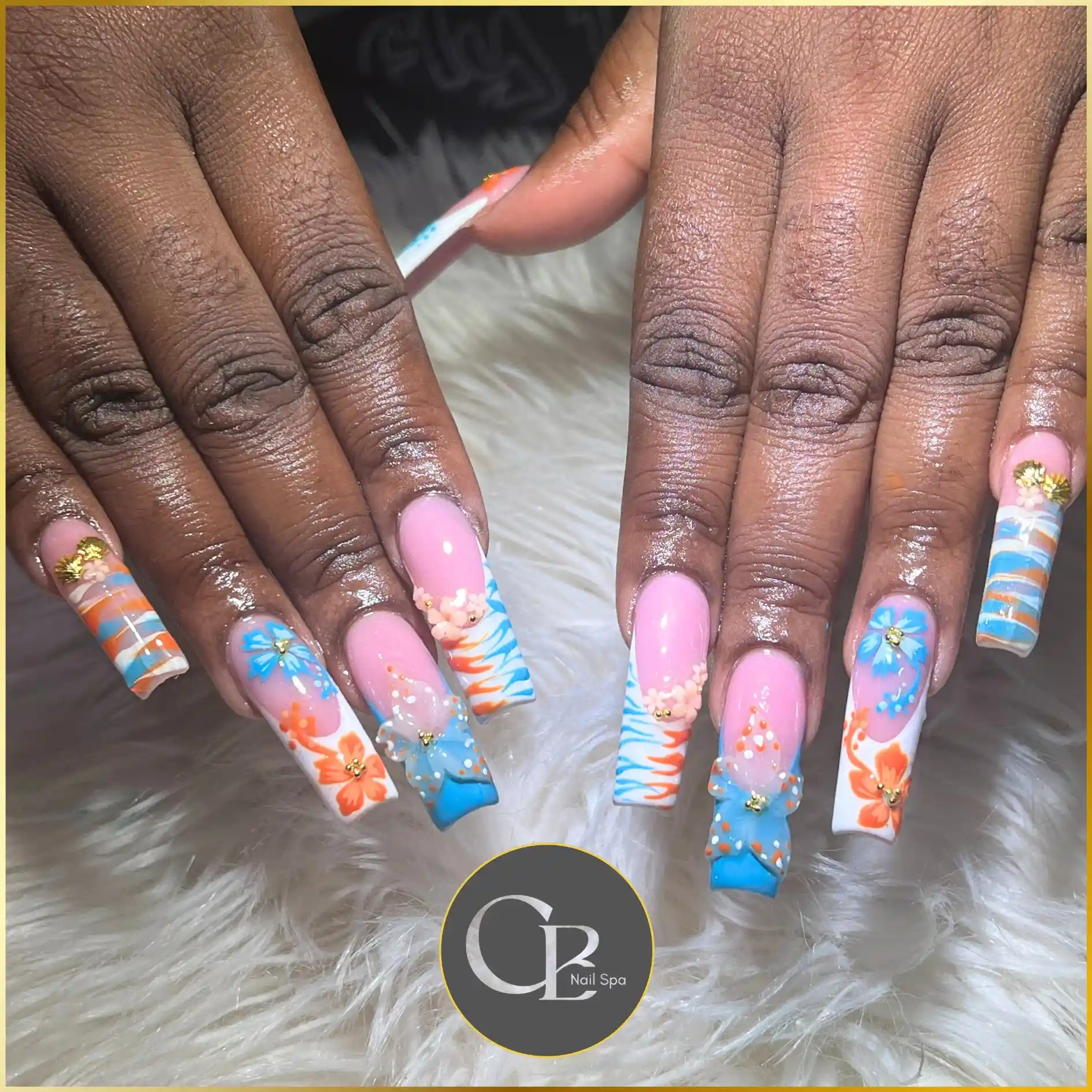 Tropical Summer Floral Square Nails nail design